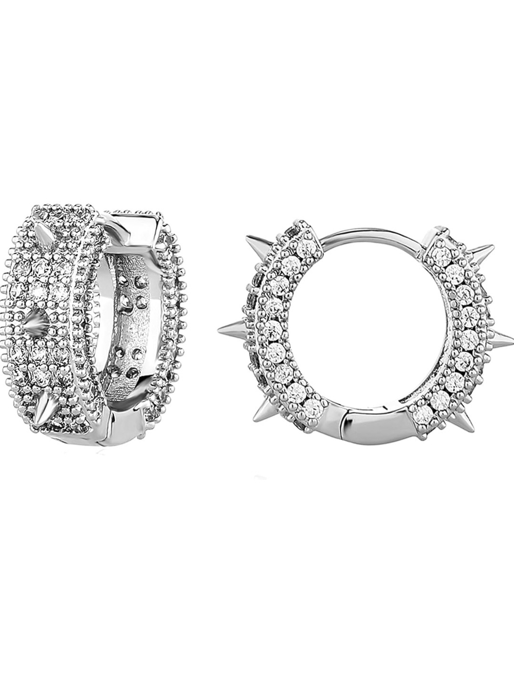 Silver Crystal Spike Hoop Earrings - Women's Jewelry